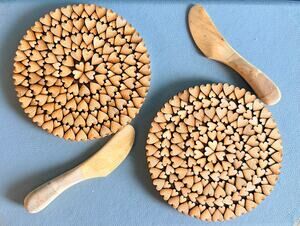Handmade Wooden Heart Mosaic Trivet Cheese Board Set Juniper Wood Heart Hot Pad
